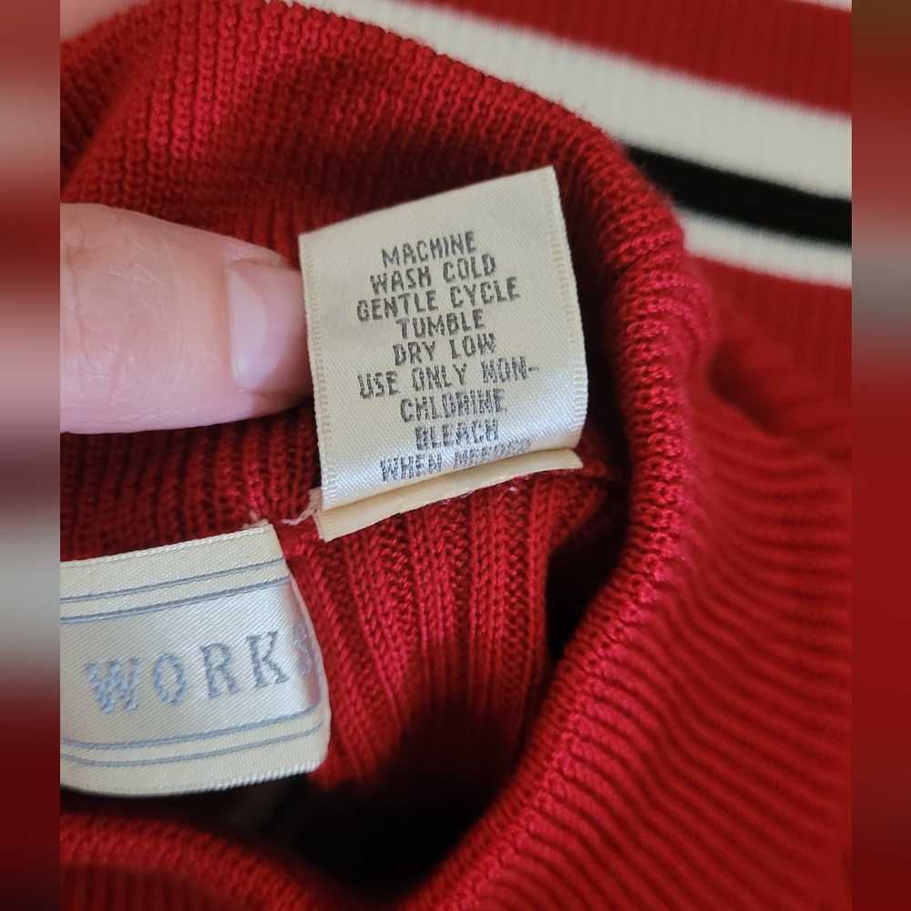 Vtg Studio Works Knit Mockneck Wide Ribbed Tank Top, Women's XL, Red Striped - Picture 5 of 8